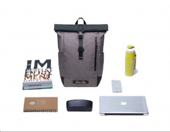 Preppy style rPET rolltop school laptop backpack bag rucksack for students
