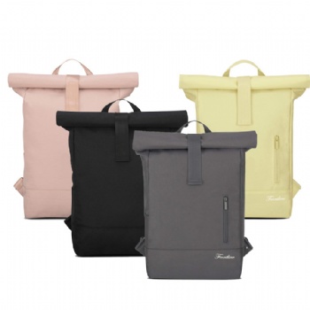 Eco-friendly black rPET rolltop rucksack backpack bag