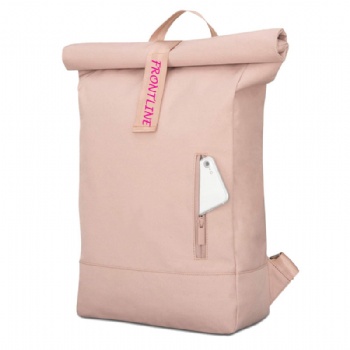 Minimalism pink rPET 600D polyester rolltop rucksack backpack bag for girls