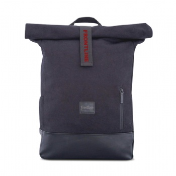 Minimalism black cotton canvas top rollup ruck sack back pack bag