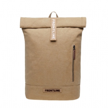 Simple leisure brown canvas top rollup backpack cotton rucksack