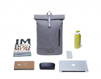 Simple leisure brown canvas top rollup backpack cotton rucksack