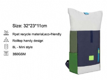 Quality REACH&Prop65 compliant rPET 600D polyester rolltop rucksack backpack bag for pre-school children