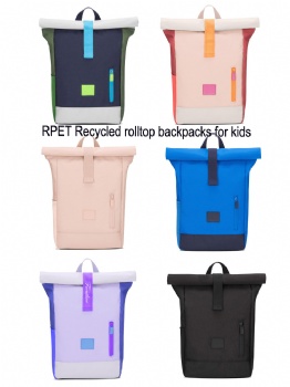 REACH&Prop65 compliant rPET 600D polyester rolltop rucksack backpack bag for pre-school children