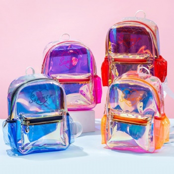 Nice see-throught holographic laser PVC backpack bags female transparent hologram bagpack
