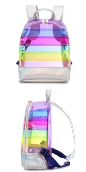 Stunning Rainbow Hologram PVC Backpack Girls clear daypack rucksack