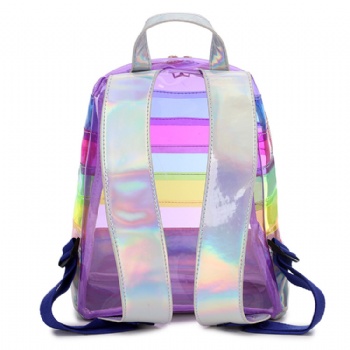 Stunning Rainbow Hologram PVC Backpack Girls clear daypack rucksack
