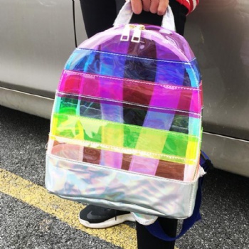 Stunning Rainbow Hologram PVC Backpack Girls clear daypack rucksack