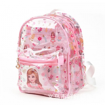 Lovely enamel clear printed PVC preschool backpack bag,small clear school bag for girls