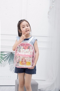 Lovely enamel clear printed PVC preschool backpack bag,small clear school bag for girls