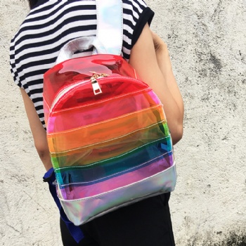 Stylish Women-Rainbow Hologram PVC Backpack Girls clear daypack