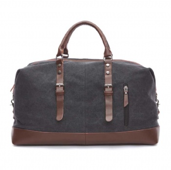 High quality classic military style black heavyduty cotton canvas/PU Leather duffel bag shoulder bag