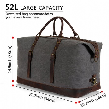 Fashion casual style 52L oversized large canvas weekender bag, traveling bag, sports gym bag, and carry-on bag