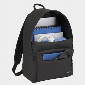 Durable solid black 600D polyester backpack for school students
