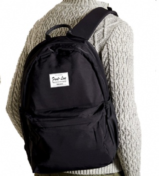 Durable solid black 600D polyester backpack for school students
