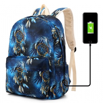 Allover custom patterned sublimation backpack with USB charging port
