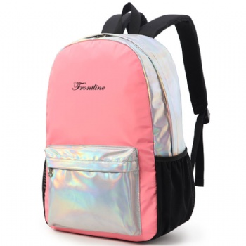 Trendy silver holographic leather school backpack bag