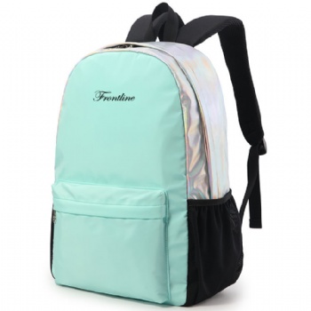 Trendy silver holographic leather backpack bag for college girls