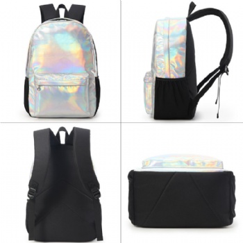 China best selling silver holographic leather backpack bag for girls