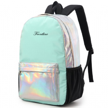 Lady's silver holographic leather backpack