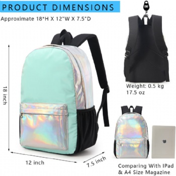 Lady's silver holographic leather backpack
