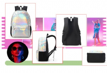 Lady's silver holographic leather backpack