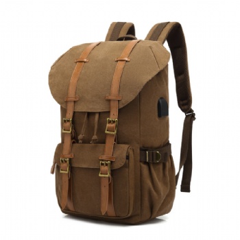 Retro brown canvas rucksack bag hiking daypack