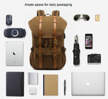 Casual waxed canvas made laptop backpack bag USB