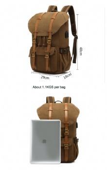 Casual waxed canvas made laptop backpack bag USB
