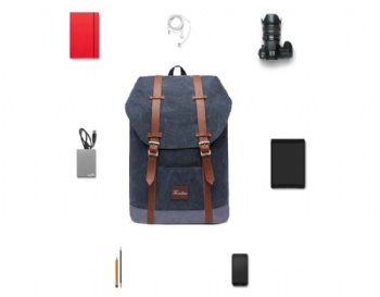 Preppy style washed gray canvas laptop rucksack backpack 15.6“
