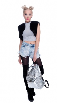 Trendy silver metallic PU leather backpack festival rucksack bag