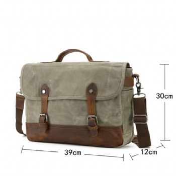 Factory Supply Classical Waxed Canvas Leather Laptop Briefcase Crazy horse messenger bag