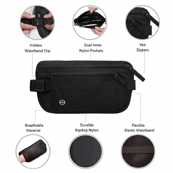 Waterproof RFID blocking travel money waist belt organizer hip pack security pouch anti-theft