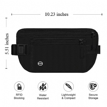 Waterproof RFID blocking travel money waist belt organizer hip pack security pouch anti-theft