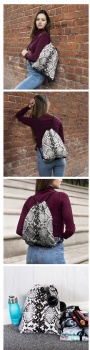 Ladies&girls Light Weight Snake Skin Patterned Drawstring Backpack&Sackpack