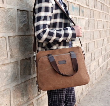 Old school style slim canvas laptop briefcase shoulder sling bag for laptop