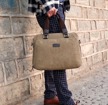 Old school style slim canvas laptop briefcase shoulder sling bag for laptop