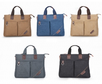 Durable blue canvas laptop shoulder bag office bag square briefcase