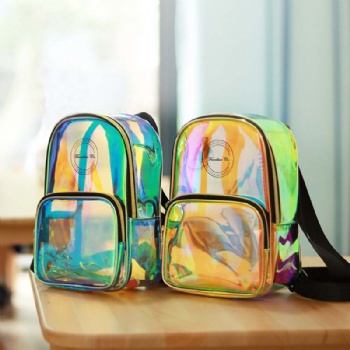 Small Groovy Irridescent TPU Backpack Girls Dazzling Neon PVC Daypack Rucksack