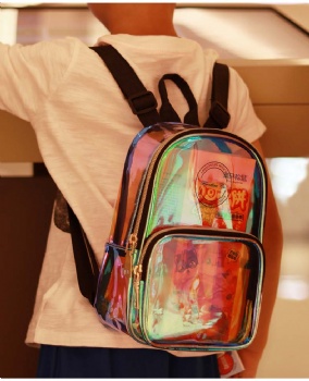Small Groovy Irridescent TPU Backpack Girls Dazzling Neon PVC Daypack Rucksack