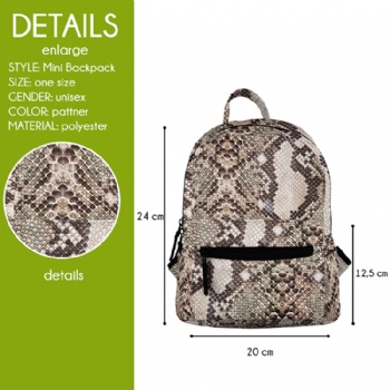 Chic python&snake skin digital printing mini backbag small bagpack for girls and women