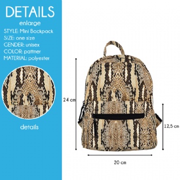 Girls beautiful python skin printing mini back pack rucksack bags