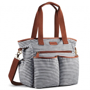 Best Quality Black White Striped Mommy Handbags Stylish Baby Nappy Shoulder Tote Bags