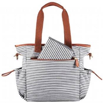 Best Quality Black White Striped Mommy Handbags Stylish Baby Nappy Shoulder Tote Bags