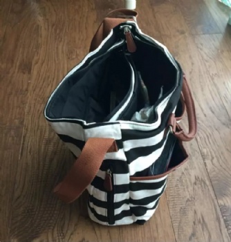 Large Black White Striped Mommy Tote Diaper bag Stylish Baby Bag Nappy Shoulder Hand Bags