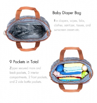 Fashionable Designer Blue White Striped Canvas Diaper Bag Mummy Maternity Tote Shoulder Bag