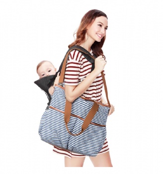 Fashionable Designer Blue White Striped Canvas Diaper Bag Mummy Maternity Tote Shoulder Bag