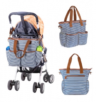 Fashionable Designer Blue White Striped Canvas Diaper Bag Mummy Maternity Tote Shoulder Bag