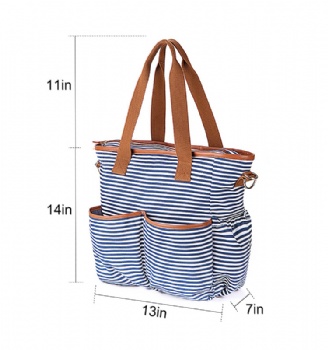 Fashionable Designer Blue White Striped Canvas Diaper Bag Mummy Maternity Tote Shoulder Bag