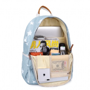 Classic denim school backpack girls daypack with USB charging port